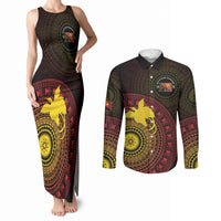 Papua New Guinea Independence Personalized Couples Matching Tank Maxi Dress and Long Sleeve Button Shirt Tapa Circle LT7 Black - Polynesian Pride