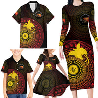 Papua New Guinea Independence Personalized Family Matching Long Sleeve Bodycon Dress and Hawaiian Shirt Tapa Circle LT7 - Polynesian Pride