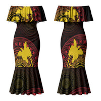 Papua New Guinea Independence Personalized Family Matching Mermaid Dress and Hawaiian Shirt Tapa Circle LT7 Mom's Dress Black - Polynesian Pride