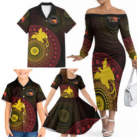 Papua New Guinea Independence Personalized Family Matching Off The Shoulder Long Sleeve Dress and Hawaiian Shirt Tapa Circle LT7 - Polynesian Pride