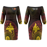 Papua New Guinea Independence Personalized Family Matching Off The Shoulder Long Sleeve Dress and Hawaiian Shirt Tapa Circle LT7 Mom's Dress Black - Polynesian Pride