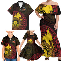 Papua New Guinea Independence Personalized Family Matching Off Shoulder Maxi Dress and Hawaiian Shirt Tapa Circle LT7 - Polynesian Pride