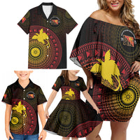 Papua New Guinea Independence Personalized Family Matching Off Shoulder Short Dress and Hawaiian Shirt Tapa Circle LT7 - Polynesian Pride