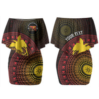 Papua New Guinea Independence Personalized Family Matching Off Shoulder Short Dress and Hawaiian Shirt Tapa Circle LT7 Mom's Dress Black - Polynesian Pride
