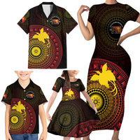 Papua New Guinea Independence Personalized Family Matching Short Sleeve Bodycon Dress and Hawaiian Shirt Tapa Circle LT7 - Polynesian Pride