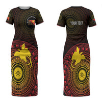 Papua New Guinea Independence Personalized Family Matching Short Sleeve Bodycon Dress and Hawaiian Shirt Tapa Circle LT7 Mom's Dress Black - Polynesian Pride