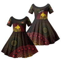 Papua New Guinea Independence Personalized Family Matching Short Sleeve Bodycon Dress and Hawaiian Shirt Tapa Circle LT7 Daughter's Dress Black - Polynesian Pride