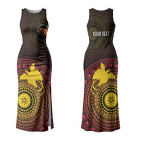 Papua New Guinea Independence Personalized Family Matching Tank Maxi Dress and Hawaiian Shirt Tapa Circle LT7 Mom's Dress Black - Polynesian Pride
