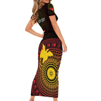 Papua New Guinea Independence Personalized Short Sleeve Bodycon Dress Tapa Circle LT7 - Polynesian Pride
