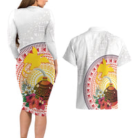 Hapi De Bilong Indipendens Papua New Guinea Couples Matching Long Sleeve Bodycon Dress and Hawaiian Shirt PNG Lime Pot
