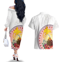 Hapi De Bilong Indipendens Papua New Guinea Couples Matching Off The Shoulder Long Sleeve Dress and Hawaiian Shirt PNG Lime Pot LT7 - Polynesian Pride