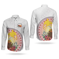 Hapi De Bilong Indipendens Papua New Guinea Couples Matching Off The Shoulder Long Sleeve Dress and Long Sleeve Button Shirt PNG Lime Pot LT7 - Polynesian Pride