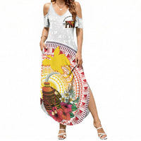 Hapi De Bilong Indipendens Papua New Guinea Summer Maxi Dress PNG Lime Pot LT7 Women White - Polynesian Pride