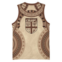 Bula Fiji Day 55th Anniversary Masi Tapa Basketball Jersey Emerald Jubilee - Beige - Polynesian Pride