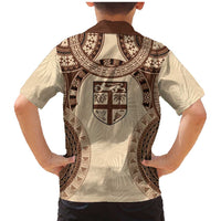Bula Fiji Day 55th Anniversary Masi Tapa Family Matching Mermaid Dress and Hawaiian Shirt Emerald Jubilee - Beige LT7 - Polynesian Pride