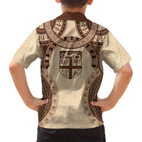 Bula Fiji Day 55th Anniversary Masi Tapa Family Matching Short Sleeve Bodycon Dress and Hawaiian Shirt Emerald Jubilee - Beige LT7 - Polynesian Pride