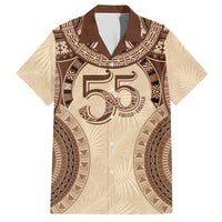 Bula Fiji Day 55th Anniversary Masi Tapa Family Matching Short Sleeve Bodycon Dress and Hawaiian Shirt Emerald Jubilee - Beige LT7 Dad's Shirt - Short Sleeve Beige - Polynesian Pride