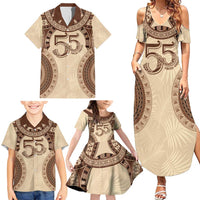 Bula Fiji Day 55th Anniversary Masi Tapa Family Matching Summer Maxi Dress and Hawaiian Shirt Emerald Jubilee - Beige LT7 - Polynesian Pride