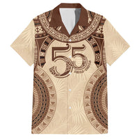 Bula Fiji Day 55th Anniversary Masi Tapa Family Matching Tank Maxi Dress and Hawaiian Shirt Emerald Jubilee - Beige LT7 Dad's Shirt - Short Sleeve Beige - Polynesian Pride