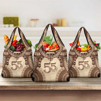 Bula Fiji Day 55th Anniversary Masi Tapa Grocery Bag Emerald Jubilee - Beige - Polynesian Pride