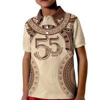 Bula Fiji Day 55th Anniversary Masi Tapa Kid Polo Shirt Emerald Jubilee - Beige - Polynesian Pride