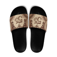 Bula Fiji Day 55th Anniversary Masi Tapa Slide Sandals Emerald Jubilee - Beige LT7 Beige - Polynesian Pride