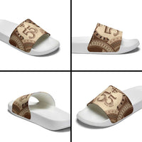 Bula Fiji Day 55th Anniversary Masi Tapa Slide Sandals Emerald Jubilee - Beige LT7 - Polynesian Pride