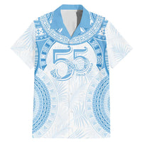 Bula Fiji Day 55th Anniversary Masi Tapa Family Matching Mermaid Dress and Hawaiian Shirt Emerald Jubilee - Turquoise LT7 Dad's Shirt - Short Sleeve Turquoise - Polynesian Pride
