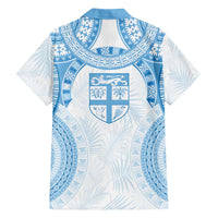 Bula Fiji Day 55th Anniversary Masi Tapa Family Matching Off The Shoulder Long Sleeve Dress and Hawaiian Shirt Emerald Jubilee - Turquoise LT7 - Polynesian Pride