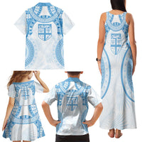 Bula Fiji Day 55th Anniversary Masi Tapa Family Matching Tank Maxi Dress and Hawaiian Shirt Emerald Jubilee - Turquoise LT7 - Polynesian Pride