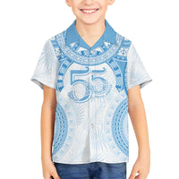 Bula Fiji Day 55th Anniversary Masi Tapa Family Matching Tank Maxi Dress and Hawaiian Shirt Emerald Jubilee - Turquoise LT7 Son's Shirt Turquoise - Polynesian Pride