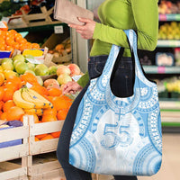 Bula Fiji Day 55th Anniversary Masi Tapa Grocery Bag Emerald Jubilee - Turquoise - Polynesian Pride