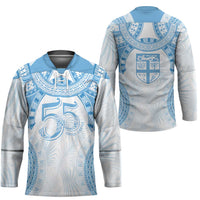 Bula Fiji Day 55th Anniversary Masi Tapa Hockey Jersey Emerald Jubilee - Turquoise - Polynesian Pride