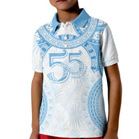 Bula Fiji Day 55th Anniversary Masi Tapa Kid Polo Shirt Emerald Jubilee - Turquoise - Polynesian Pride