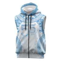 Bula Fiji Day 55th Anniversary Masi Tapa Sleeveless Zip Hoodie Emerald Jubilee - Turquoise - Polynesian Pride