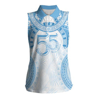 Bula Fiji Day 55th Anniversary Masi Tapa Women Sleeveless Polo Shirt Emerald Jubilee - Turquoise - Polynesian Pride