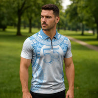 Bula Fiji Day 55th Anniversary Masi Tapa Zipper Polo Shirt Emerald Jubilee - Turquoise - Polynesian Pride