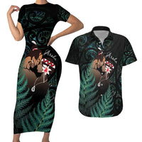 Maori Hongi Valentine Couples Matching Short Sleeve Bodycon Dress and Hawaiian Shirt Aroha Ahau Ki A Koe LT7 Emerald - Polynesian Pride