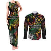 Vanuatu Indipendens Dei Couples Matching Tank Maxi Dress and Long Sleeve Button Shirt Mix Traditional Sand Drawing