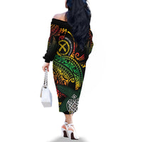 Vanuatu Indipendens Dei Family Matching Off The Shoulder Long Sleeve Dress and Hawaiian Shirt Mix Traditional Sand Drawing LT7 - Polynesian Pride