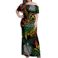 Vanuatu Indipendens Dei Off Shoulder Maxi Dress Mix Traditional Sand Drawing