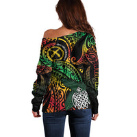 Vanuatu Indipendens Dei Off Shoulder Sweater Mix Traditional Sand Drawing
