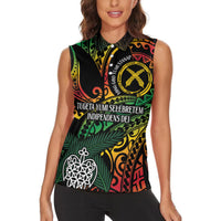 Vanuatu Indipendens Dei Women Sleeveless Polo Shirt Mix Traditional Sand Drawing