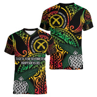 Vanuatu Indipendens Dei Women V-Neck T-Shirt Mix Traditional Sand Drawing