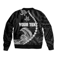 Personalised Guam Sleeve Zip Bomber Jacket Tribal Turtles Curves Style - Black LT7 - Polynesian Pride