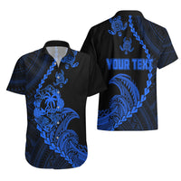 Personalised Guam Hawaiian Shirt Tribal Turtles Curves Style - Blue LT7 - Polynesian Pride
