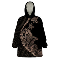 Personalised Guam Wearable Blanket Hoodie Tribal Turtles Curves Style - Brown LT7 One Size Brown - Polynesian Pride