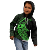 Personalised Guam Kid Hoodie Tribal Turtles Curves Style - Green LT7 - Polynesian Pride