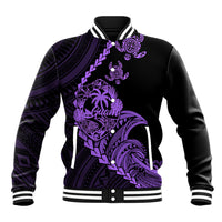 Personalised Guam Baseball Jacket Tribal Turtles Curves Style - Purple LT7 Unisex Purple - Polynesian Pride