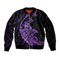 Personalised Guam Sleeve Zip Bomber Jacket Tribal Turtles Curves Style - Purple LT7 Unisex Purple - Polynesian Pride